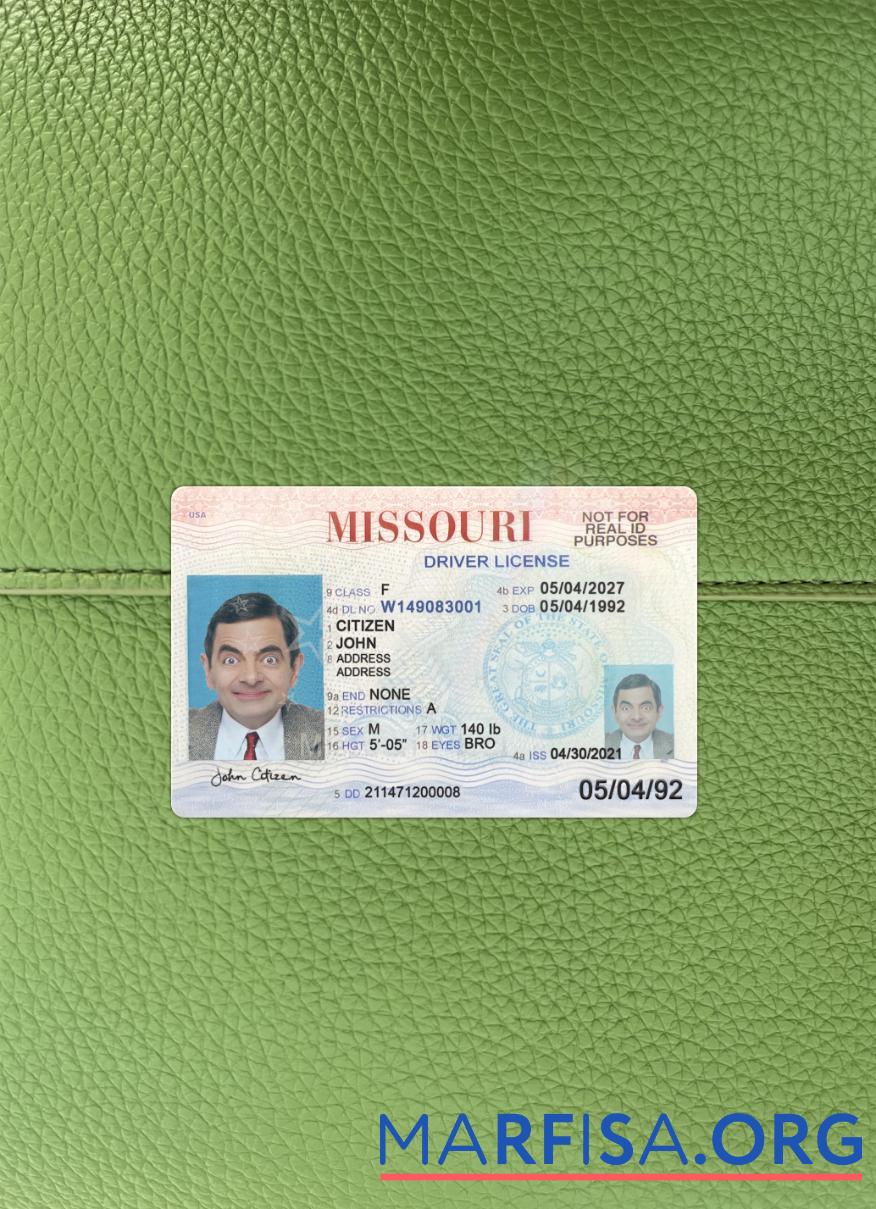 Blank USA Missouri driving license 2021 present photolook example